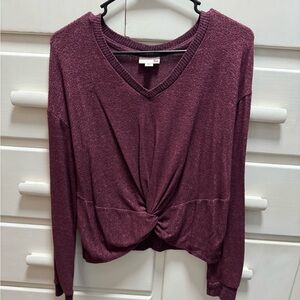 SO Women's V-Neck Twist Front Sweatshirt - Purple